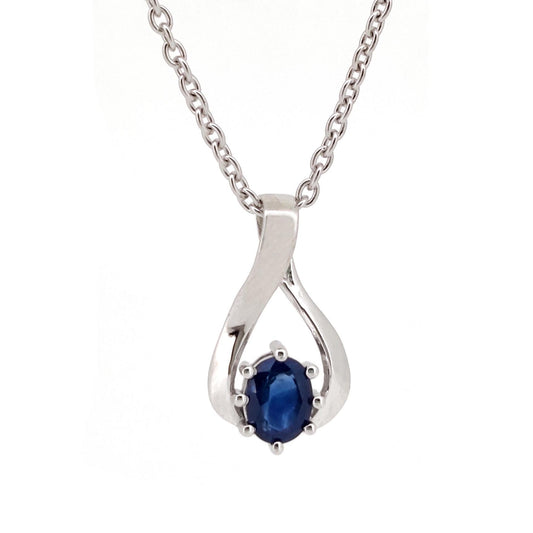 Blue Sapphire Oval Cut Pendant, Sterling Silver September Birthstone Jewelry, Anniversary Gift