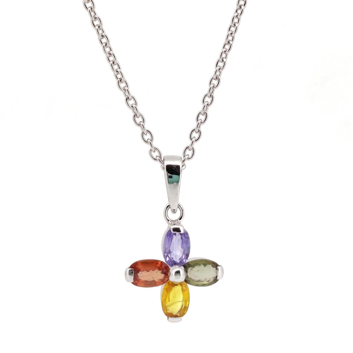 Sterling Silver Oval Cut Multi Sapphire Pendant, September Birthstone Jewelry
