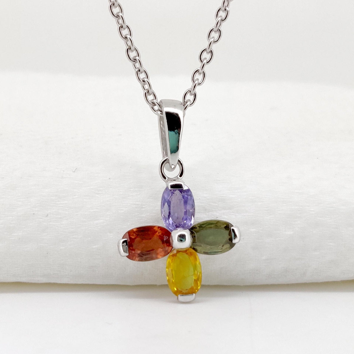 Sterling Silver Oval Cut Multi Sapphire Pendant, September Birthstone Jewelry