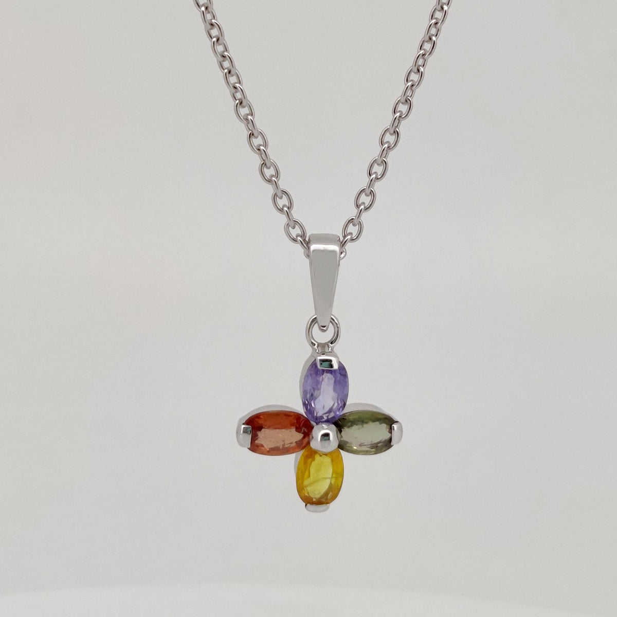 Sterling Silver Oval Cut Multi Sapphire Pendant, September Birthstone Jewelry