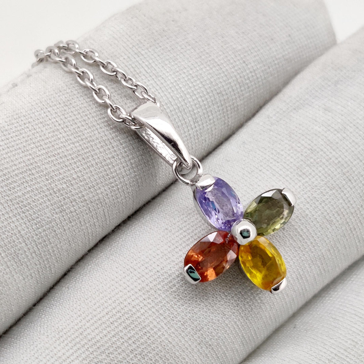 Sterling Silver Oval Cut Multi Sapphire Pendant, September Birthstone Jewelry