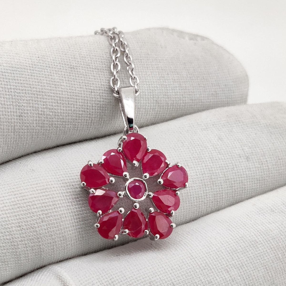 Natural Ruby Pendant, Handmade Sterling Silver Pear Stone Ruby Necklace, July Birthstone Jewelry