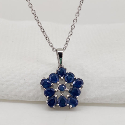 Natural Sapphire Pendant, Handmade Sterling Silver Sapphire Necklace, September Birthstone Jewelry