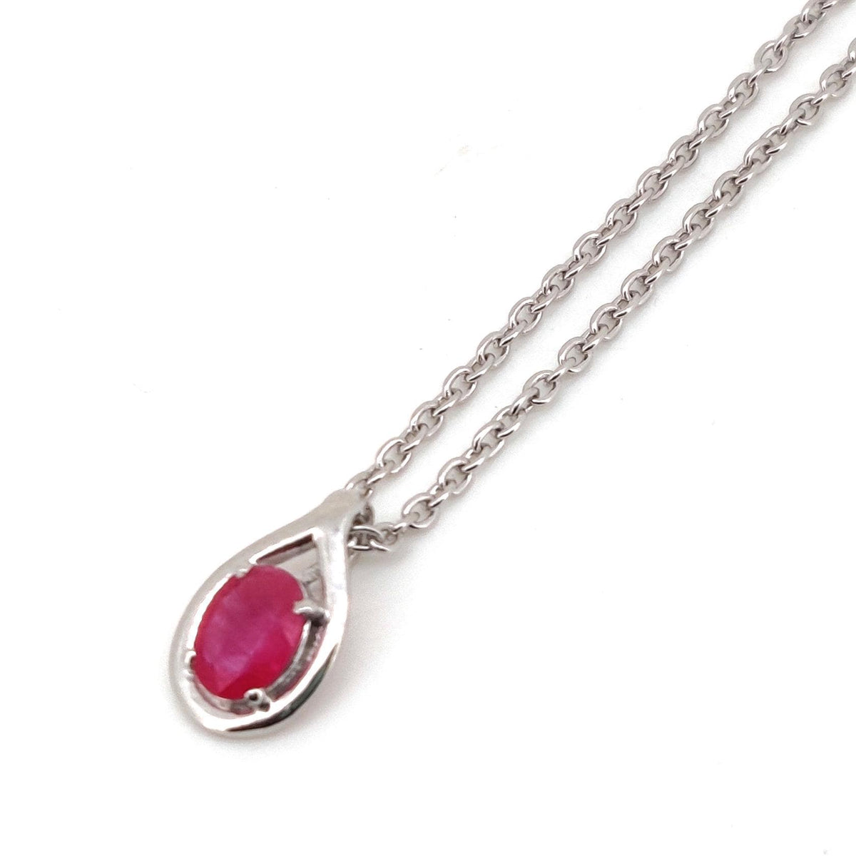Oval Ruby Pendant, 925 Sterling Silver Teardrop Necklace, July Birthstone Jewelry