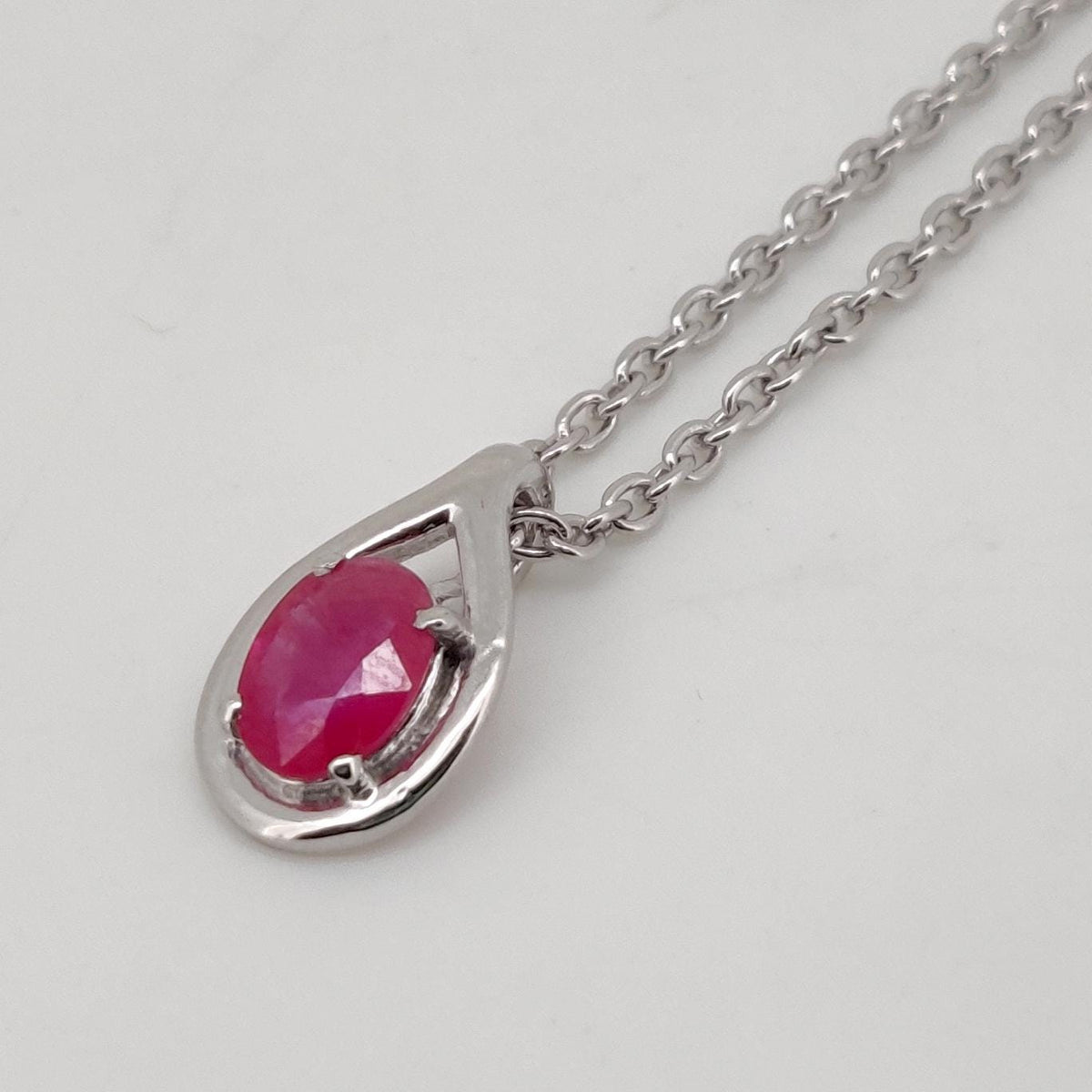 Oval Ruby Pendant, 925 Sterling Silver Teardrop Necklace, July Birthstone Jewelry