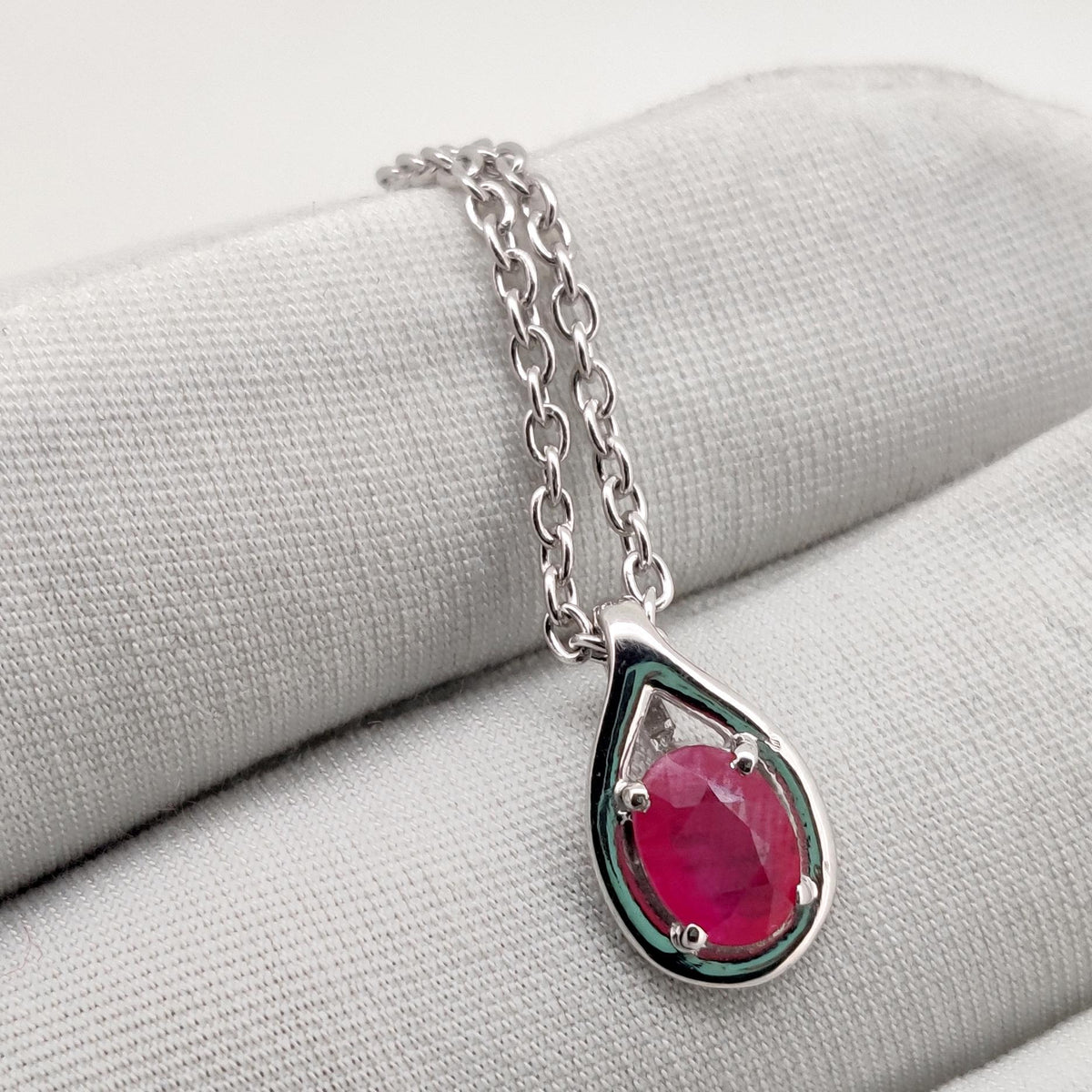 Oval Ruby Pendant, 925 Sterling Silver Teardrop Necklace, July Birthstone Jewelry