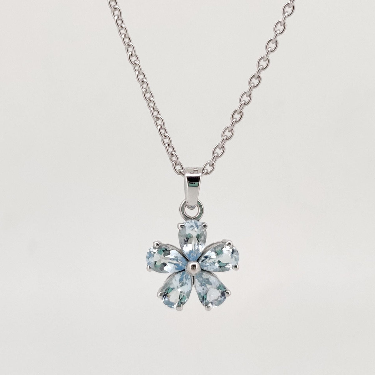 Aquamarine Flower Pendant, Handmade Sterling Silver, Aquamarine Jewelry, March Birthstone, Anniversary Gift