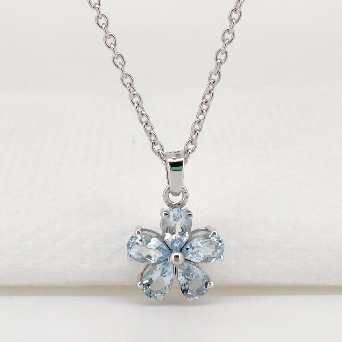 Aquamarine Flower Pendant, Handmade Sterling Silver, Aquamarine Jewelry, March Birthstone, Anniversary Gift