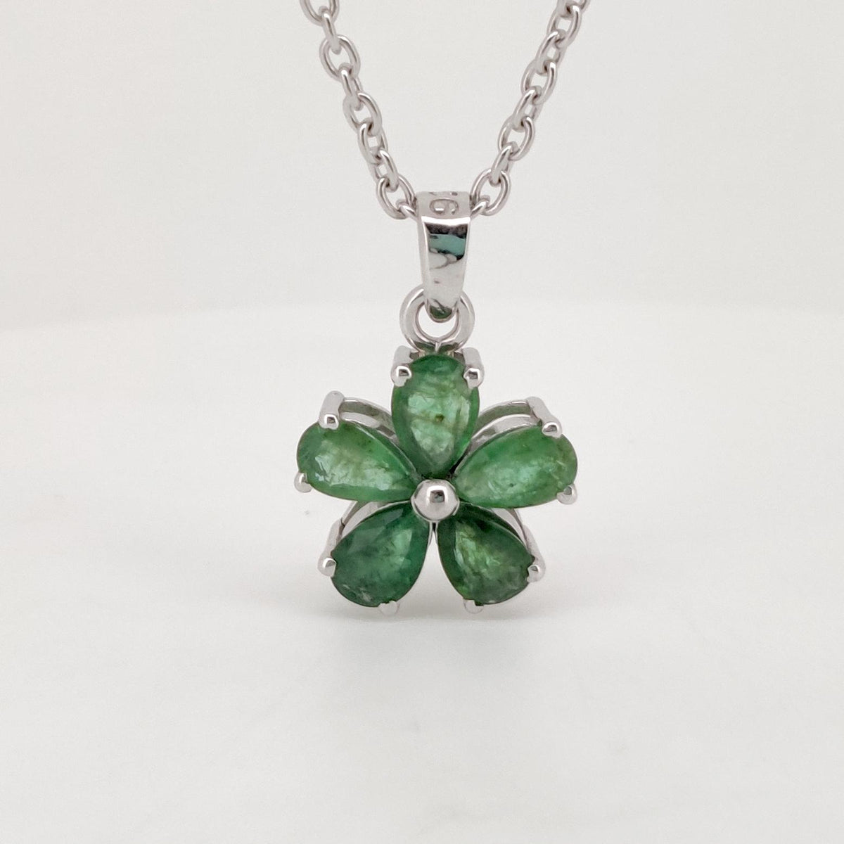Emerald Flower Pendant, Handmade Sterling Silver, Green Emerald Jewelry, May Birthstone, Anniversary Gift