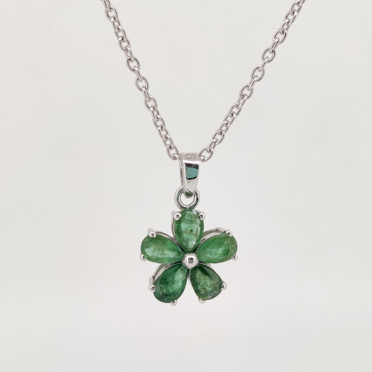 Emerald Flower Pendant, Handmade Sterling Silver, Green Emerald Jewelry, May Birthstone, Anniversary Gift