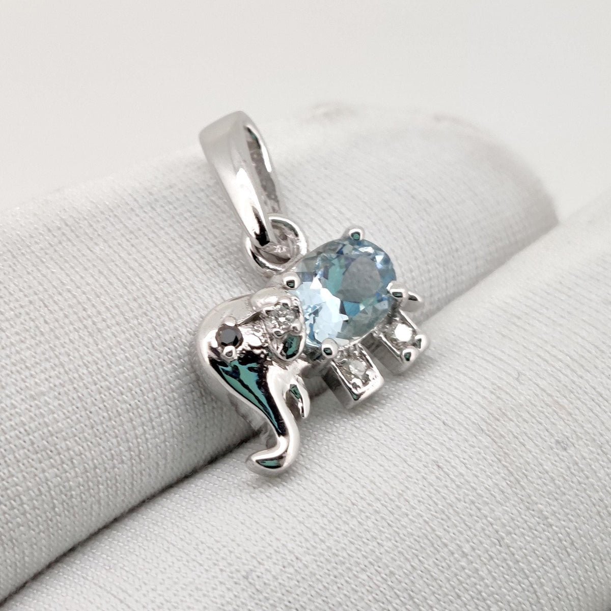 Aquamarine Elephant Pendant, Handmade Sterling Silver, Aquamarine Jewelry, March Birthstone, Anniversary Gift