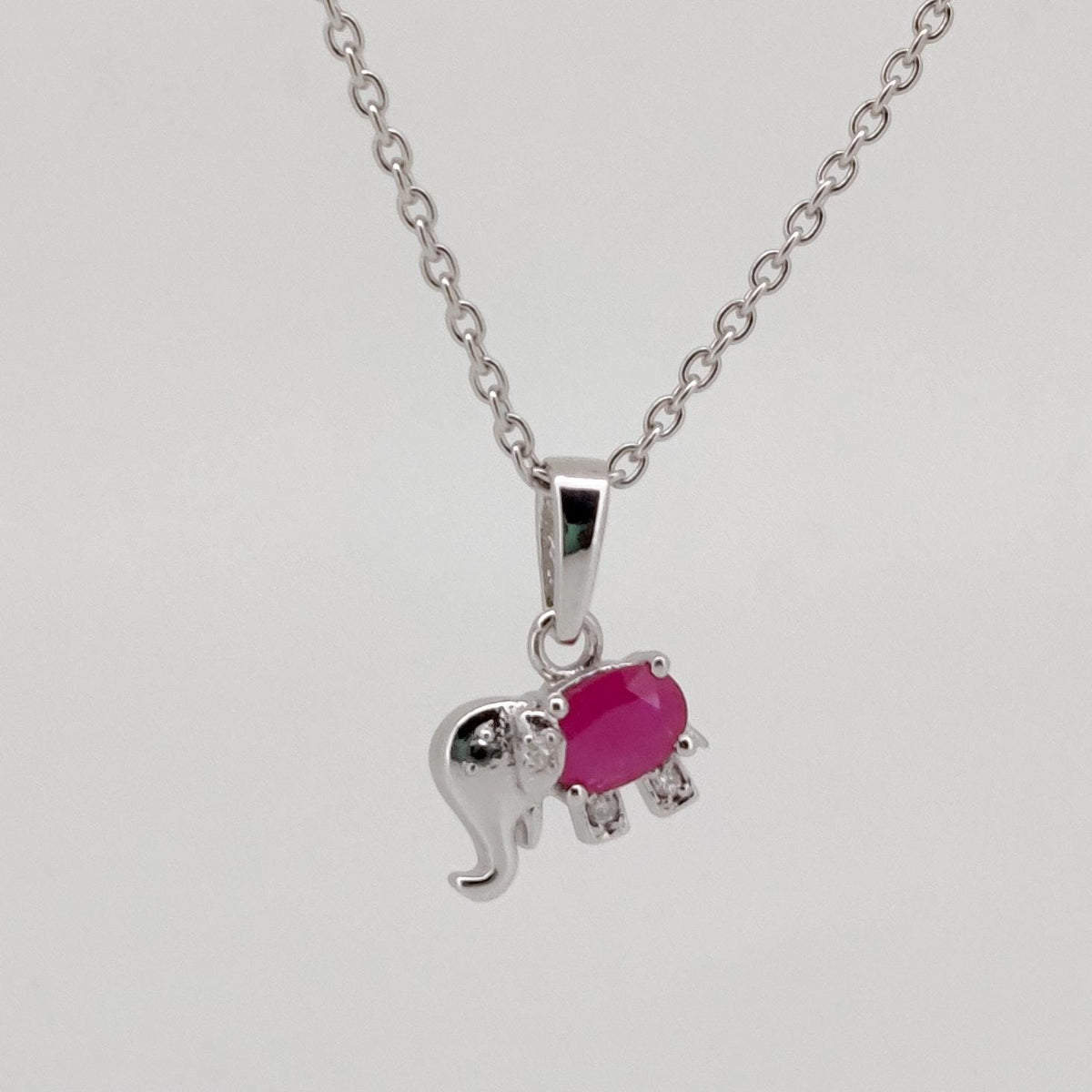 Ruby Elephant Pendant, Handmade Sterling Silver, Aquamarine Jewelry, July Birthstone, Anniversary Gift
