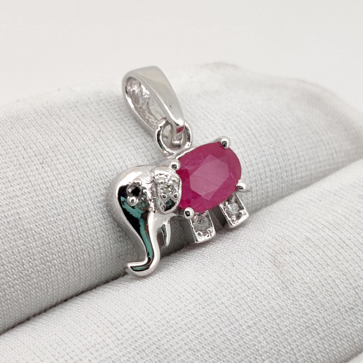 Ruby Elephant Pendant, Handmade Sterling Silver, Aquamarine Jewelry, July Birthstone, Anniversary Gift