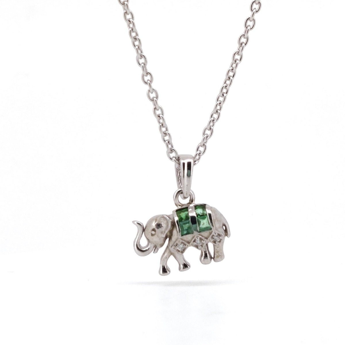 Emerald Elephant Pendant, Handmade Sterling Silver, Green Emerald Jewelry, May Birthstone, Anniversary Gift