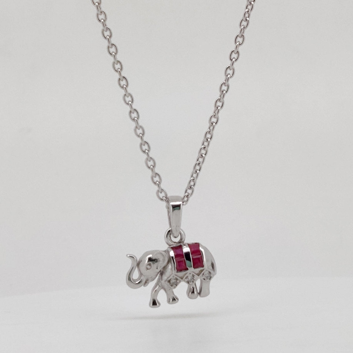 Ruby Elephant Pendant, Handmade Sterling Silver, Red Ruby Jewelry, July Birthstone, Anniversary Gift