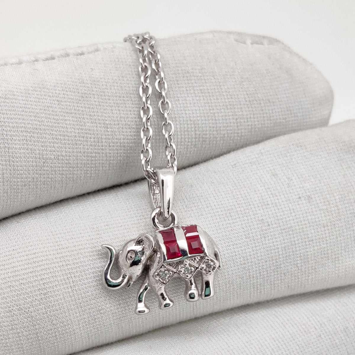 Ruby Elephant Pendant, Handmade Sterling Silver, Red Ruby Jewelry, July Birthstone, Anniversary Gift