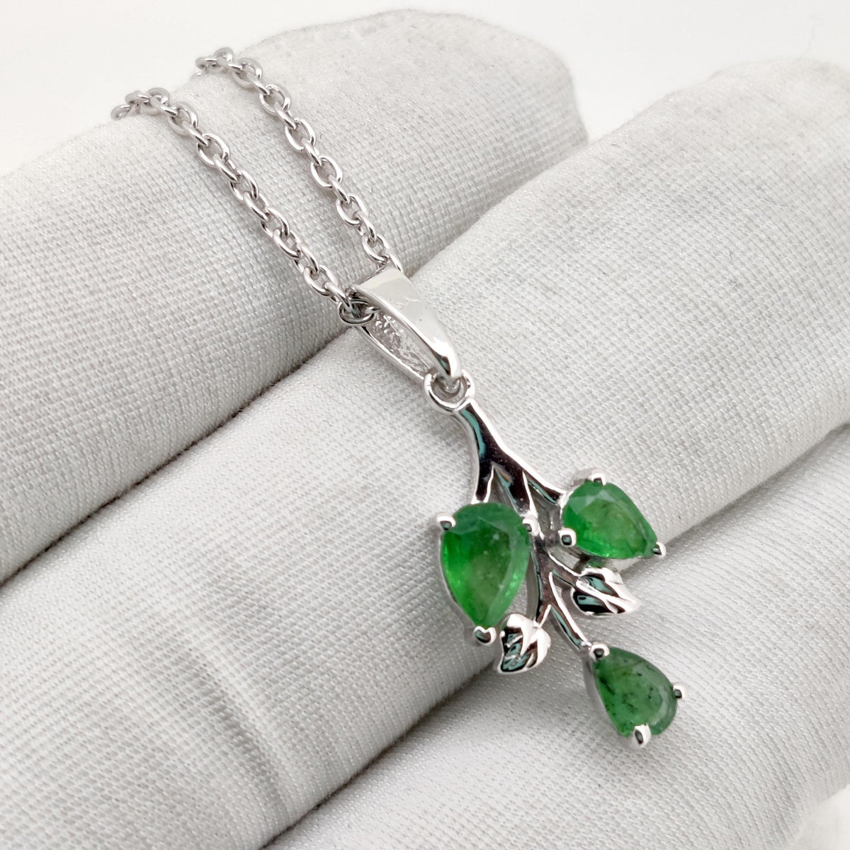 Natural Emerald Pendant, Sterling Silver Leaf Necklace, Green Emerald Jewelry, May Birthstone, Anniversary Gift
