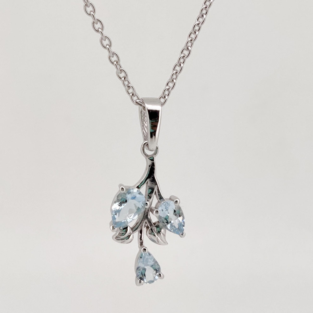 Natural Aquamarine Pendant, Sterling Silver Leaf Necklace, Aquamarine Jewelry, March Birthstone, Anniversary Gift