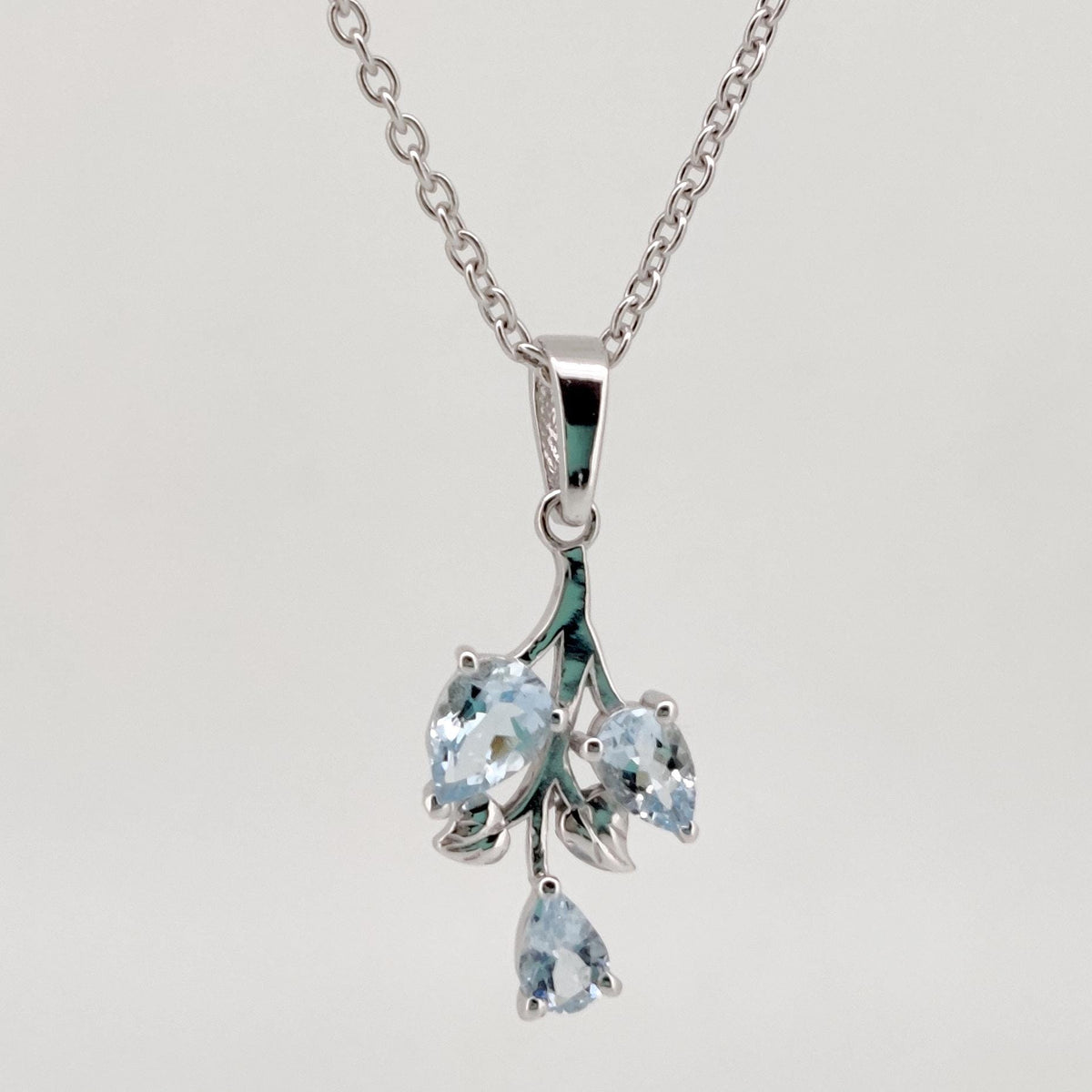 Natural Aquamarine Pendant, Sterling Silver Leaf Necklace, Aquamarine Jewelry, March Birthstone, Anniversary Gift
