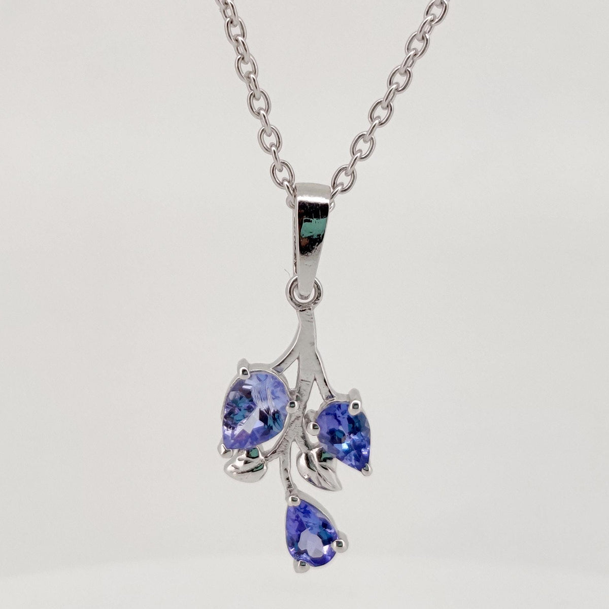 Natural Tanzanite Pendant, Sterling Silver Leaf Necklace, Tanzanite Jewelry, December Birthstone, Anniversary Gift