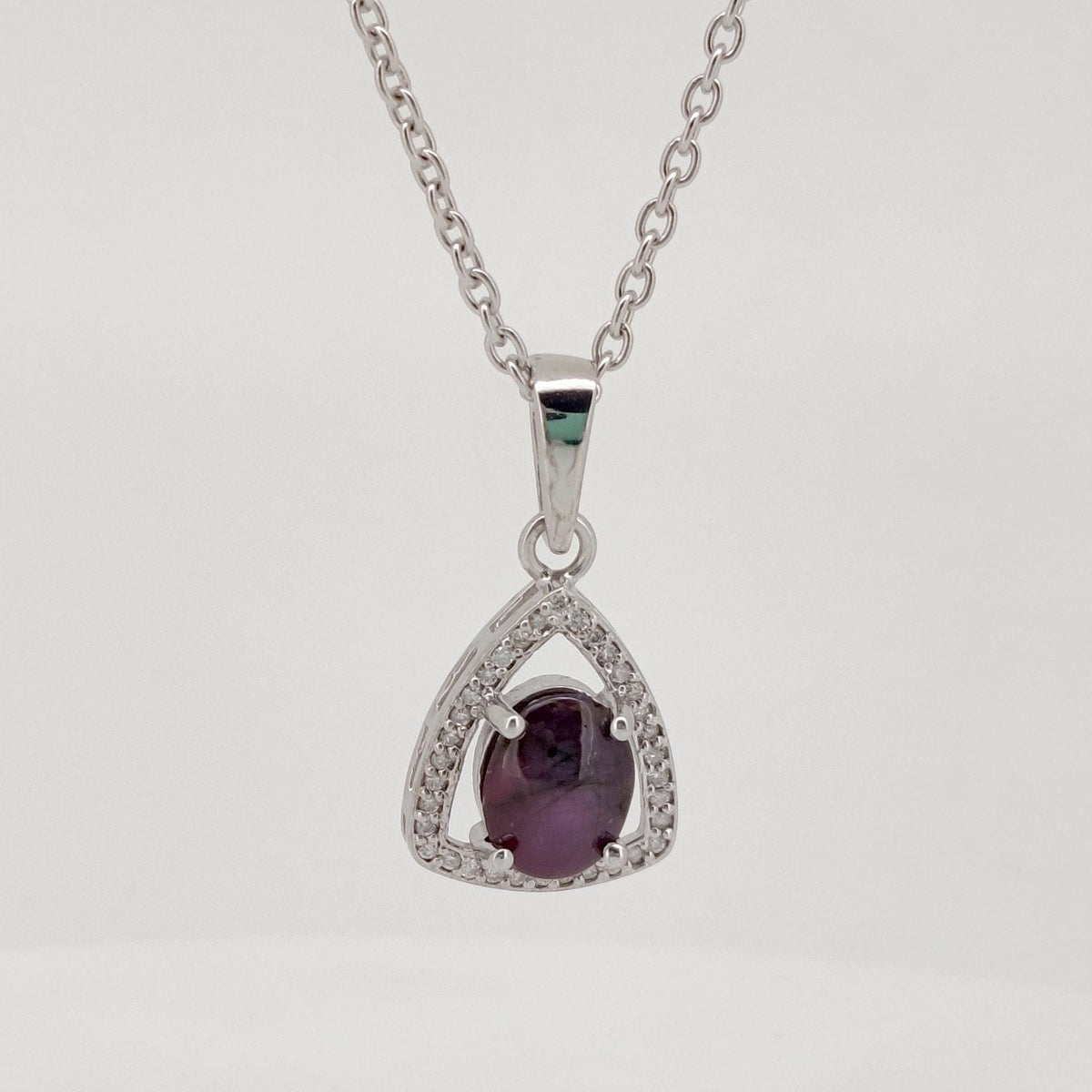 Oval Star Ruby Pendant, Sterling Silver July Birthstone Jewelry