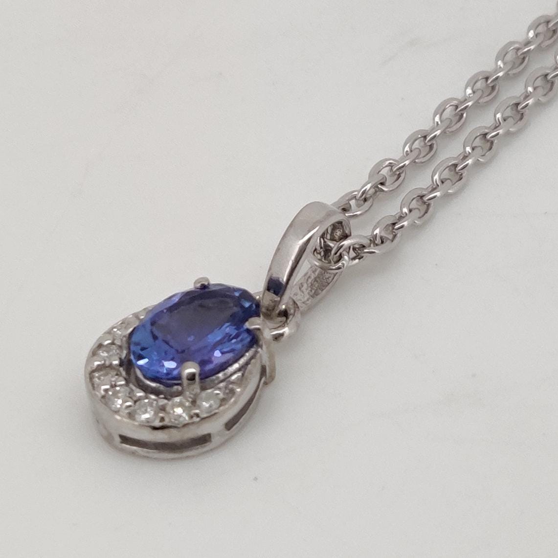 Oval Tanzanite Handmade Pendant, Sterling Silver Blue Stone Jewelry, December Birthstone, Wedding gift