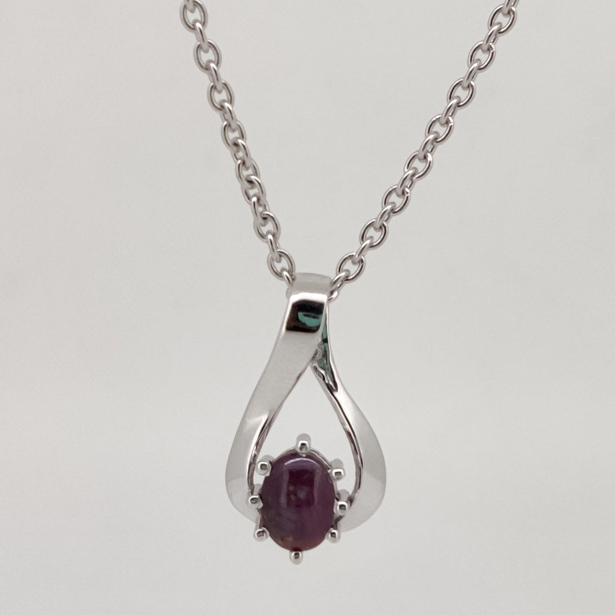 Star Ruby Oval Cabs Pendant, Sterling Silver July Birthstone Jewelry, Anniversary Gift