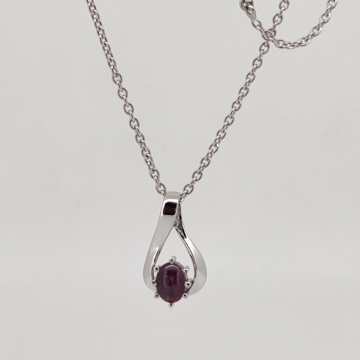 Star Ruby Oval Cabs Pendant, Sterling Silver July Birthstone Jewelry, Anniversary Gift