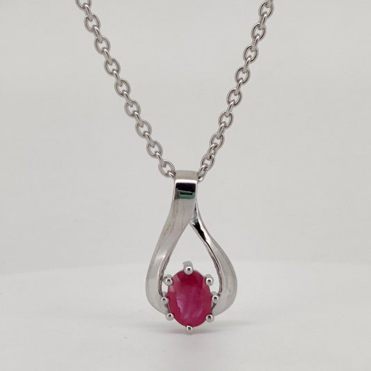 Ruby Oval Cut Pendant, Sterling Silver July Birthstone Jewelry, Wedding Gift For Her
