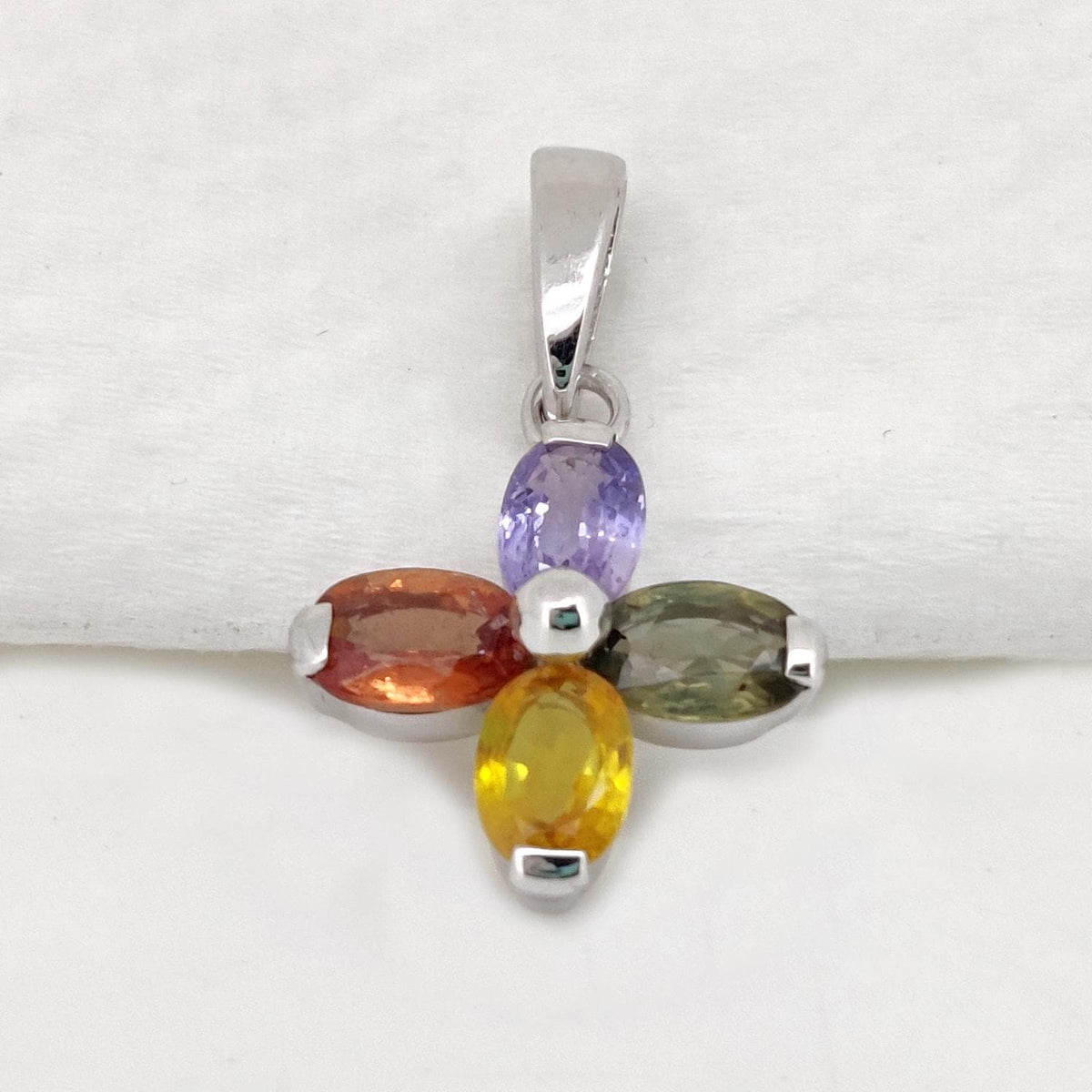 Sterling Silver Oval Cut Multi Sapphire Pendant, September Birthstone Jewelry
