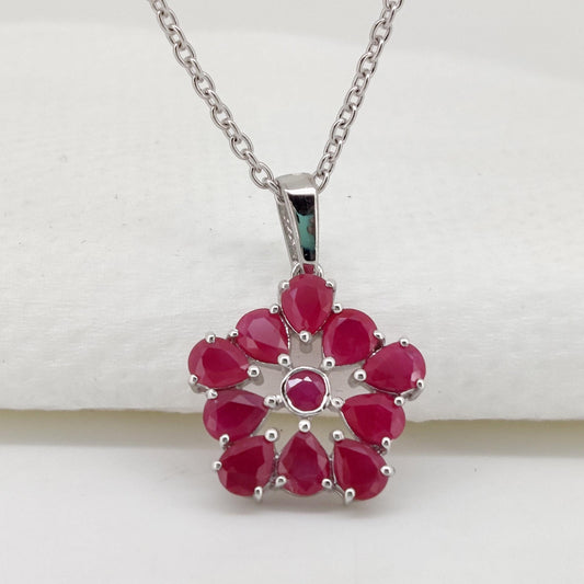 Natural Ruby Pendant, Handmade Sterling Silver Pear Stone Ruby Necklace, July Birthstone Jewelry