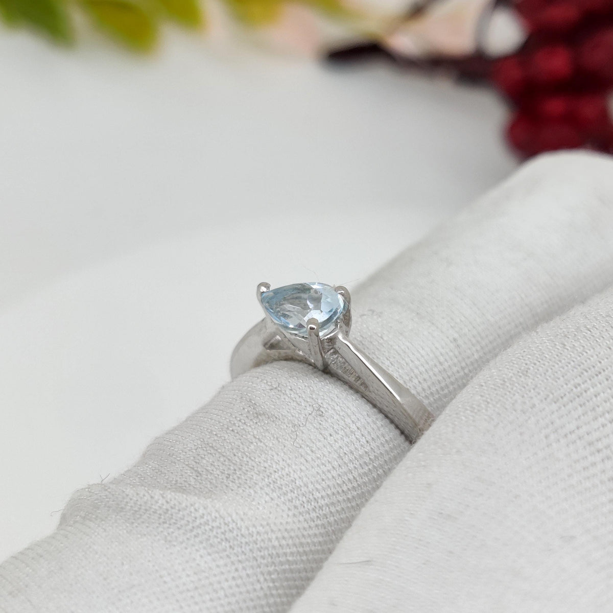Blue Topaz Sterling Silver Ring: Pear Gemstone Stacking Band Jewelry, December Birthstone Gift