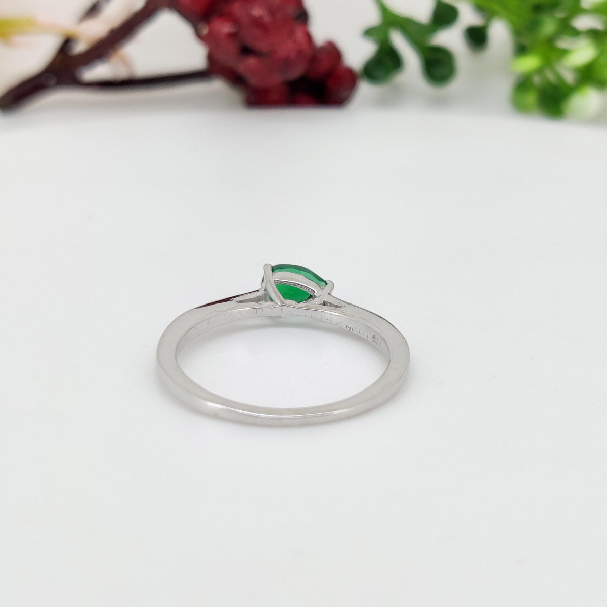 Green Onyx Sterling Silver Ring: Pear Gemstone Stacking Band Jewelry, May Birthstone Gift