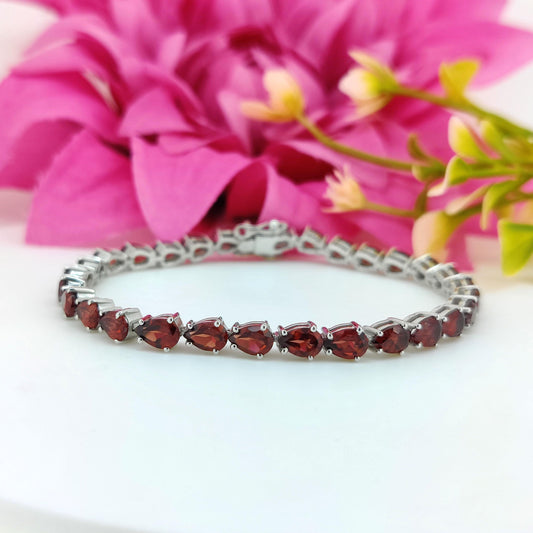 Garnet Tennis Bracelet, 925 Sterling Silver, January Birthstone, Garnet Jewelry, Wedding Gift For Her