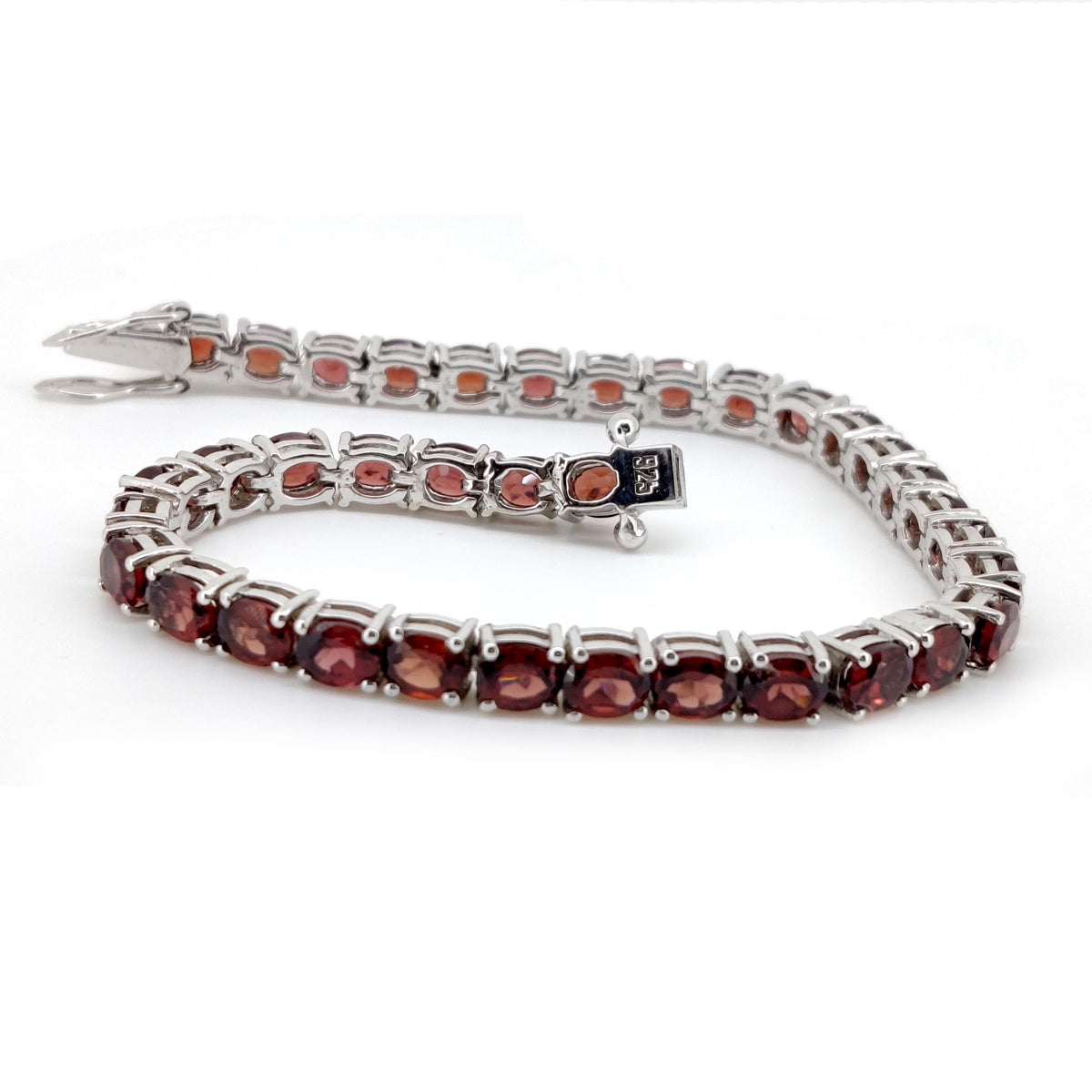 Natural Garnet Tennis Bracelet, 925 Sterling Silver, January Birthstone, Oval Red Gemstone Jewelry