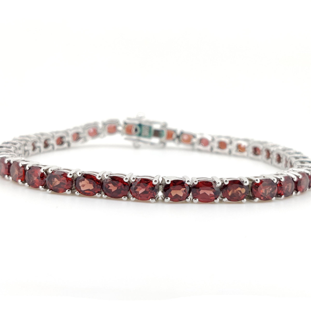 Natural Garnet Tennis Bracelet, 925 Sterling Silver, January Birthstone, Oval Red Gemstone Jewelry