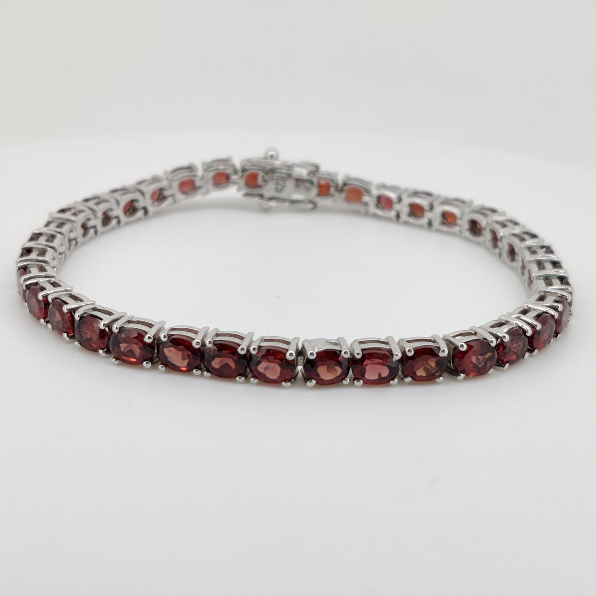 Natural Garnet Tennis Bracelet, 925 Sterling Silver, January Birthstone, Oval Red Gemstone Jewelry