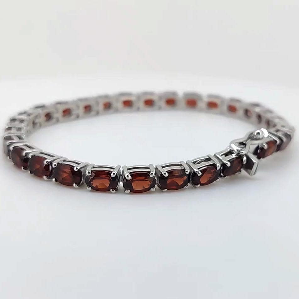Garnet Tennis Bracelet, 925 Sterling Silver, Oval Gemstone, January Birthstone