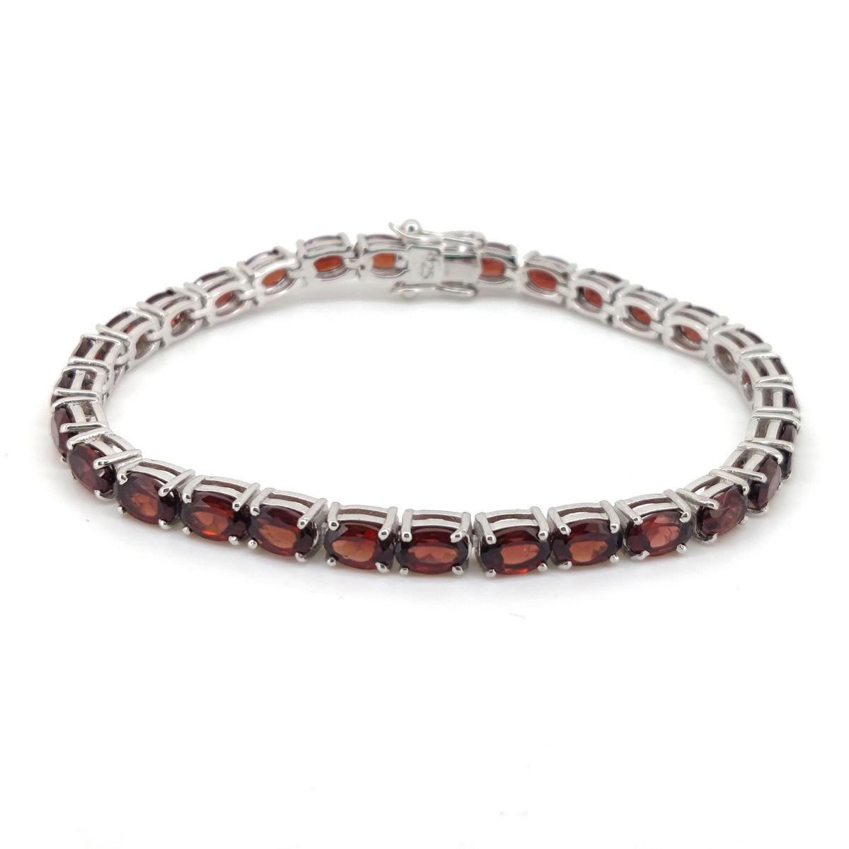 Garnet Tennis Bracelet, 925 Sterling Silver, Oval Gemstone, January Birthstone