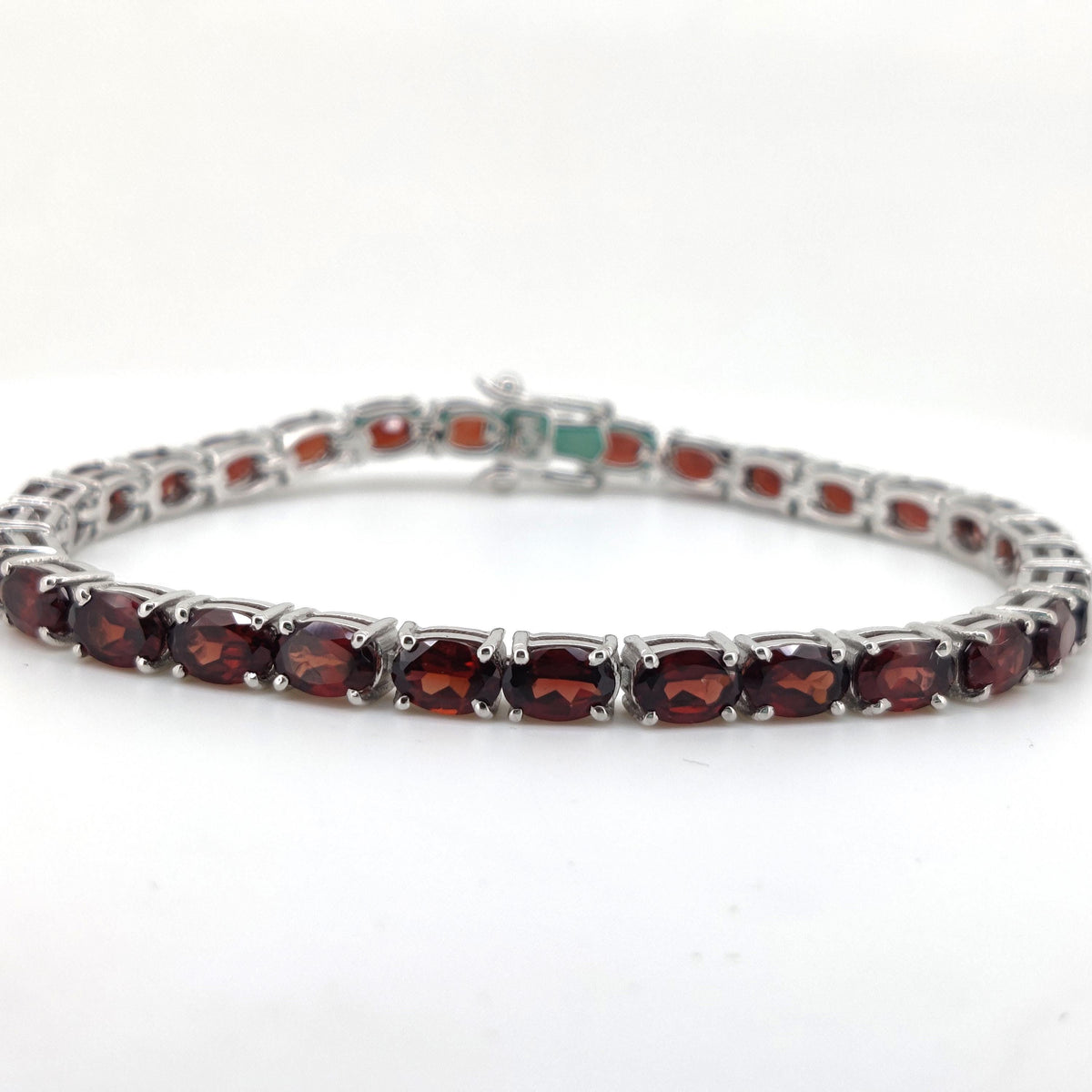 Garnet Tennis Bracelet, 925 Sterling Silver, Oval Gemstone, January Birthstone