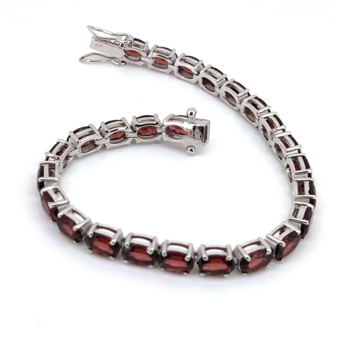 Oval Cut Garnet Tennis Bracelet, 925 Sterling Silver, January Birthstone, Red Gemstone Jewelry