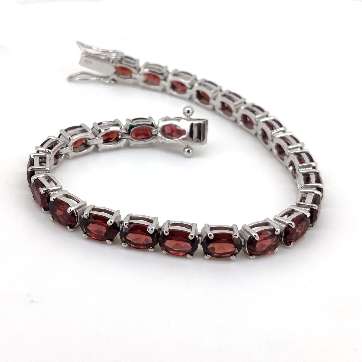 Oval Cut Garnet Tennis Bracelet, 925 Sterling Silver, January Birthstone, Red Gemstone Jewelry