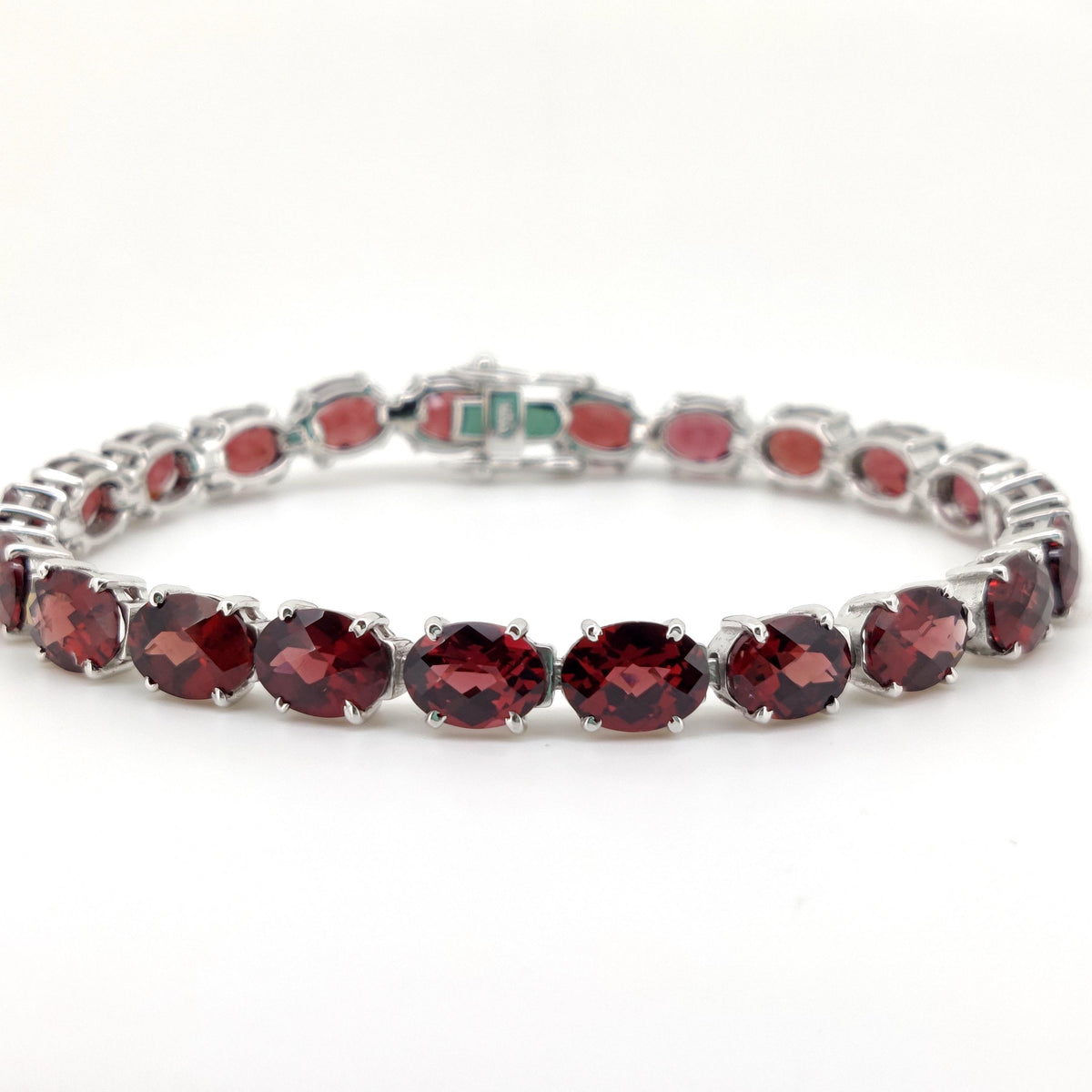 Garnet Tennis Bracelet, Sterling Silver, January Birthstone, Oval Gemstone Jewelry