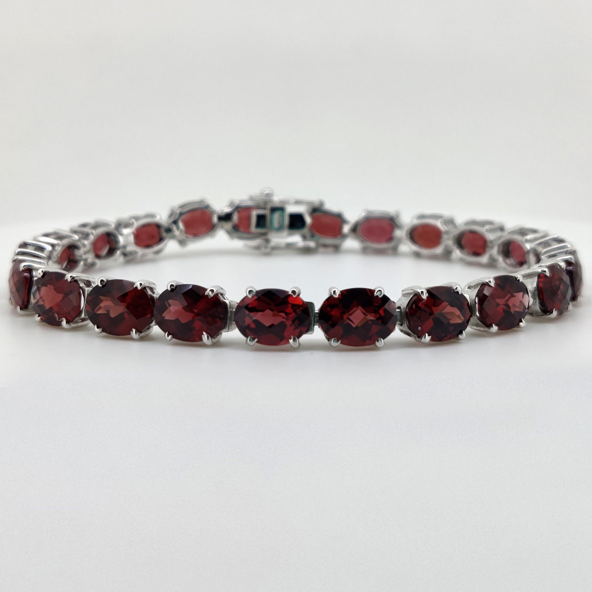 Garnet Tennis Bracelet, Sterling Silver, January Birthstone, Oval Gemstone Jewelry