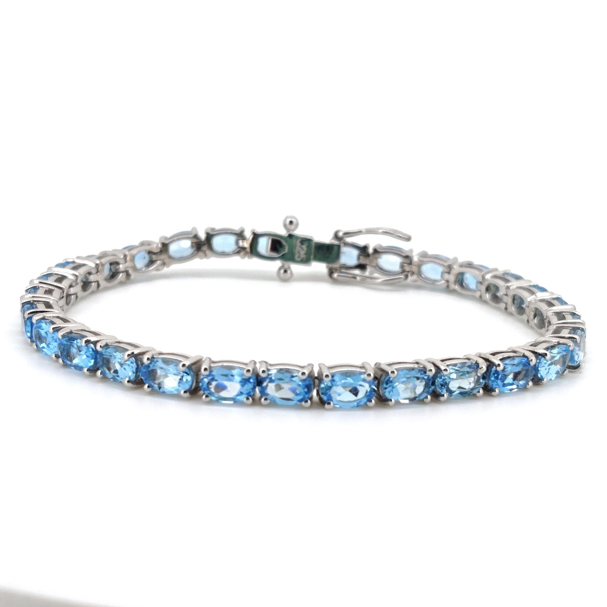 Oval Swiss Blue Topaz Tennis Bracelet, Sterling Silver, December Birthstone, Wedding Jewelry