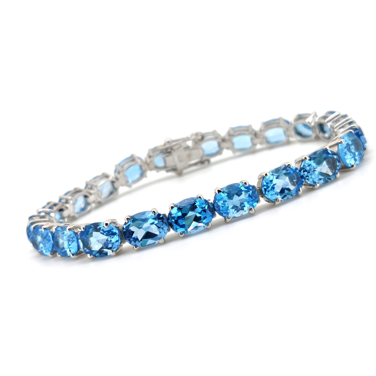 925 Sterling Silver Swiss Blue Topaz Oval Tennis Bracelet, December Birthstone Jewelry