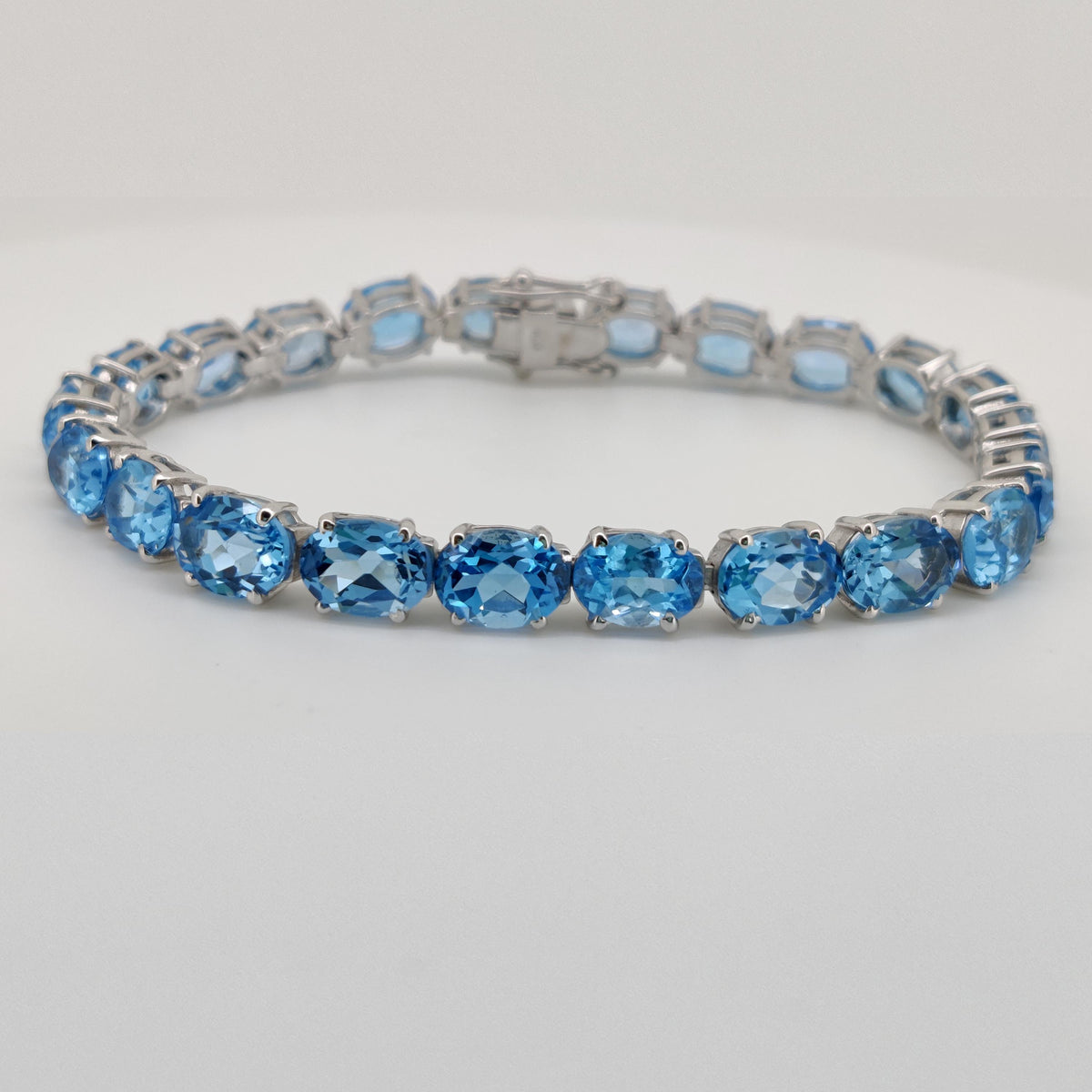 925 Sterling Silver Swiss Blue Topaz Oval Tennis Bracelet, December Birthstone Jewelry