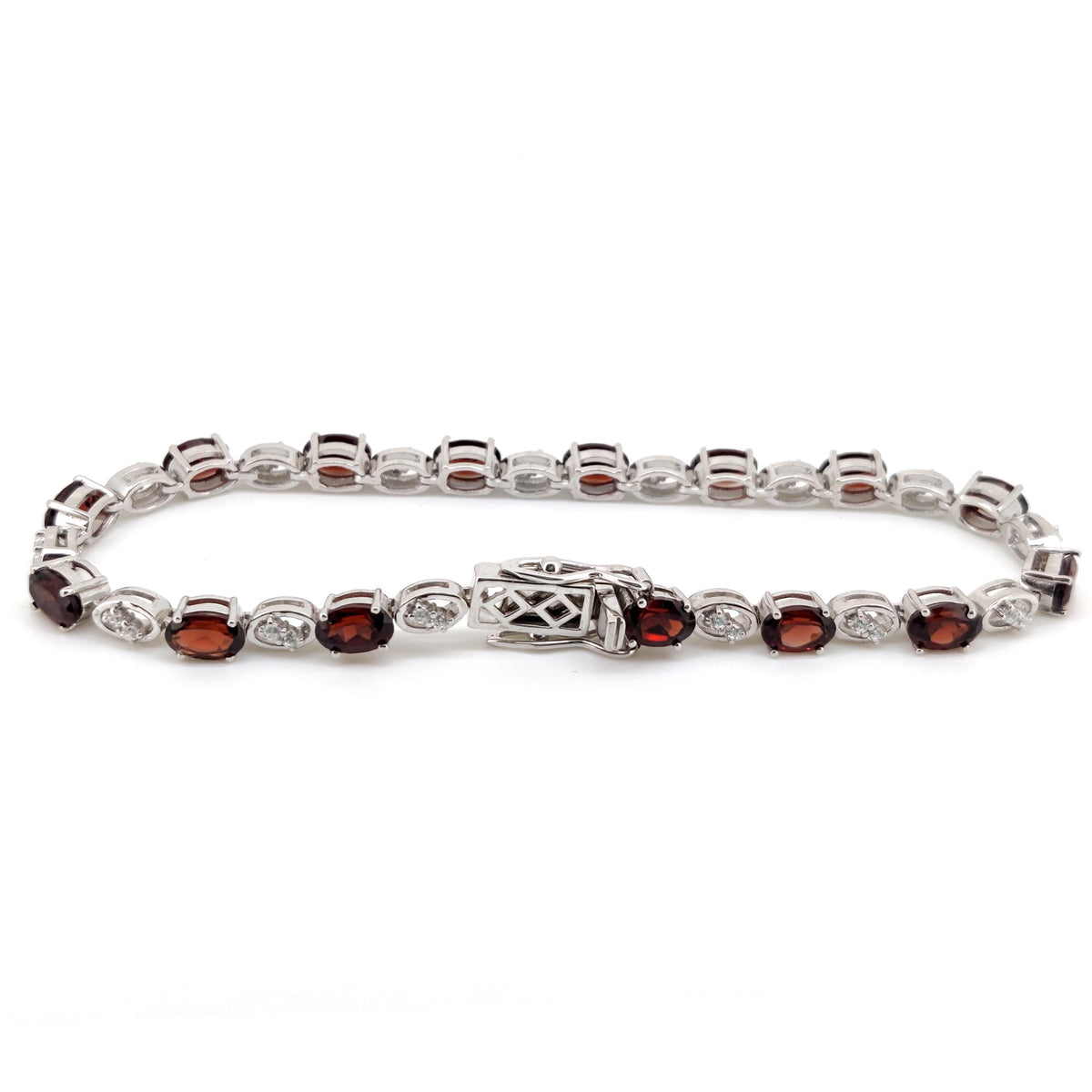 Oval Garnet Tennis Bracelet, Sterling Silver, January Birthstone, Red Gemstone Jewelry
