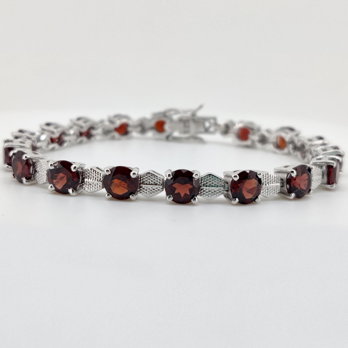 Natural Garnet Tennis Bracelet, Sterling Silver, January Birthstone, Handmade Gemstone Jewelry, Wedding Gift