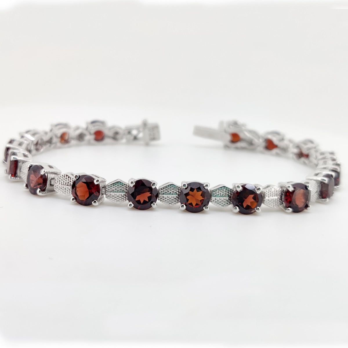 Natural Garnet Tennis Bracelet, Sterling Silver, January Birthstone, Handmade Gemstone Jewelry, Wedding Gift